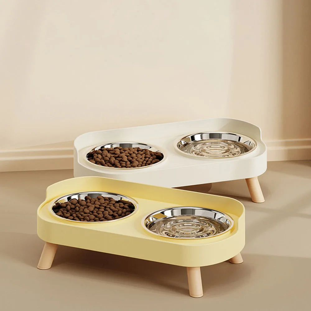 Cat Bowl Double Bowl Set - Anti-Spill Anti-Tip Pet Food Bowl & Water Bowl | Non-Slip Base Cute Cat Feeding Bowls Pet