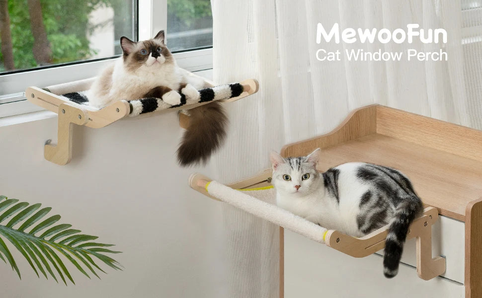 Hanging Pet Cat Bed Window Hammock Sofa House Furniture Kitten Indoor Washable Removable Seat Wooden Sleeping Bed Perch Shelves