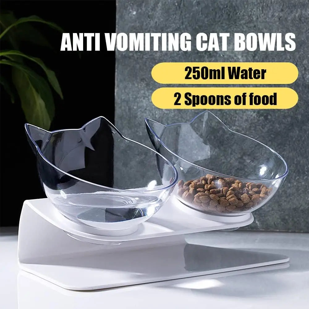 Double Cat Pet Feeding Bowls Food Bowl 15° Tilting with Stand Anti-Swing Kittens Elevated Puppy Dog Food and Water Raised Bowls