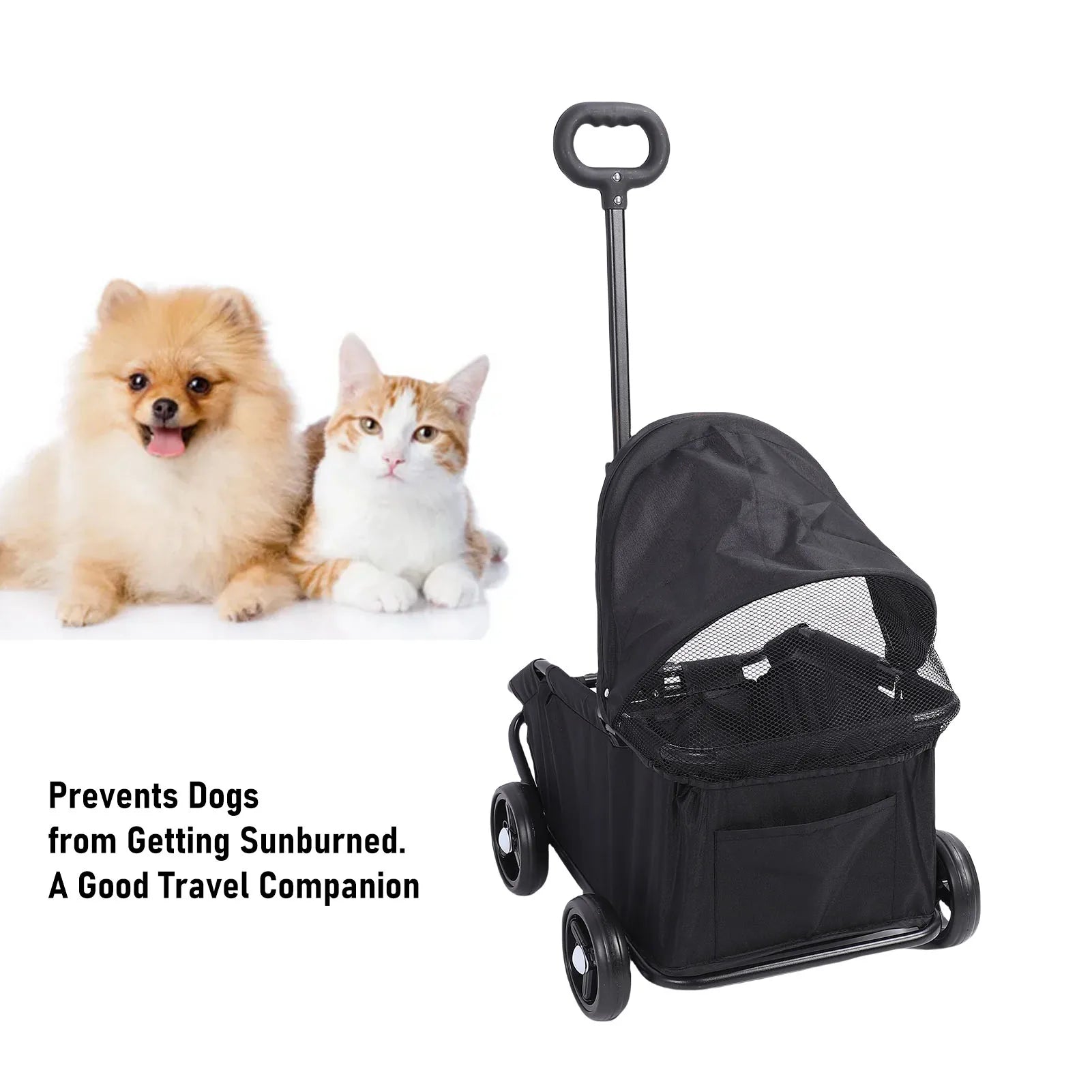 Foldable Pet Stroller with Canopy 4 Wheels Pet Strolling Cart for Small Dogs Cats Lightweight Easy Assembly Multifunctional Use