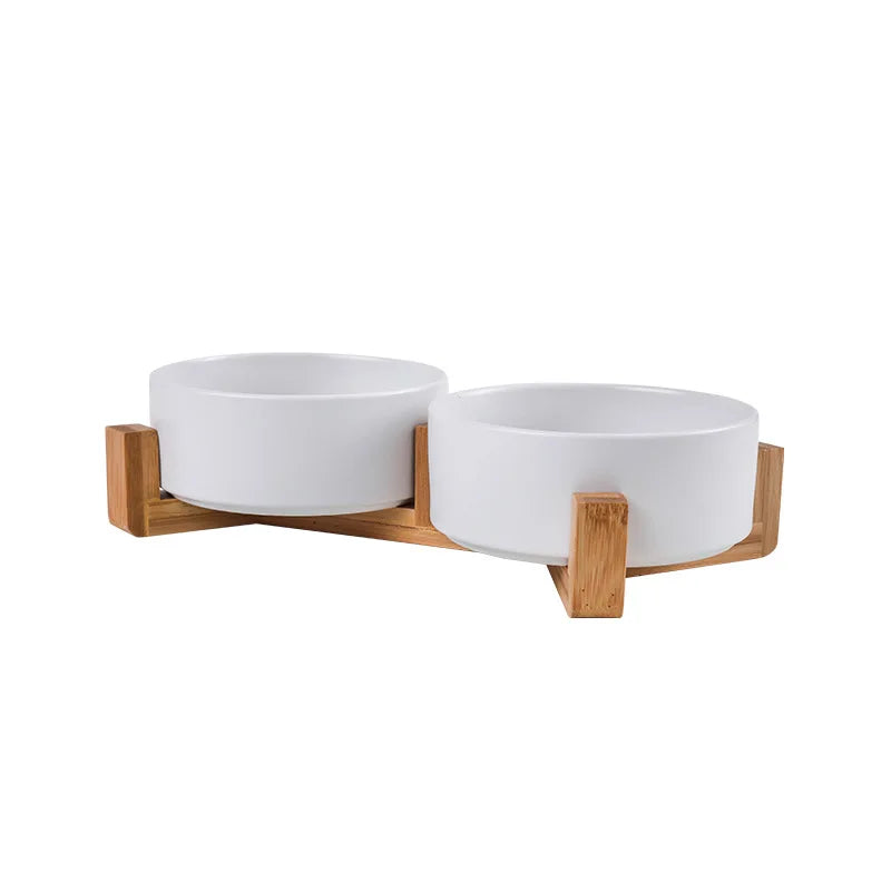 Ceramic Pet Bowl Dish With Wood Stand No Spill Pet Ceramic Double Bowl For Dog Cat Food Water Feeder Cats Small Dogs Pet bowl