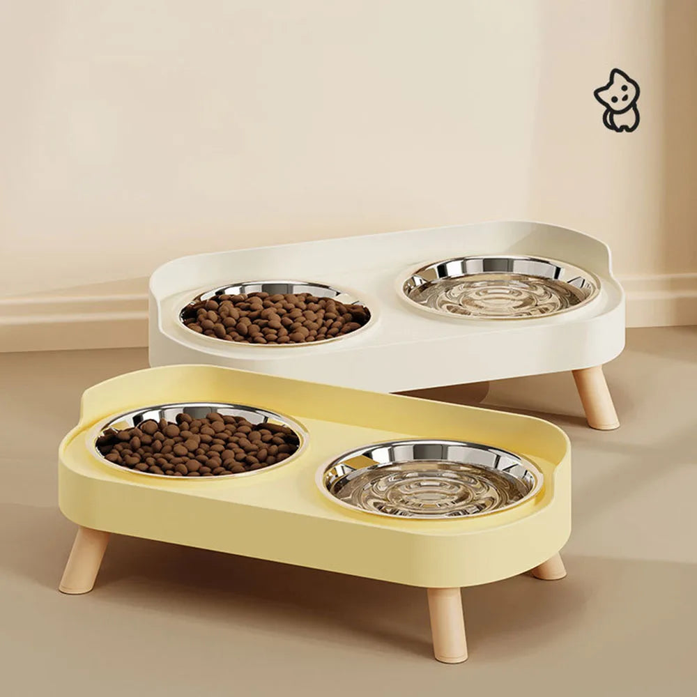 Cat Bowl Double Bowl Set - Anti-Spill Anti-Tip Pet Food Bowl & Water Bowl | Non-Slip Base Cute Cat Feeding Bowls Pet