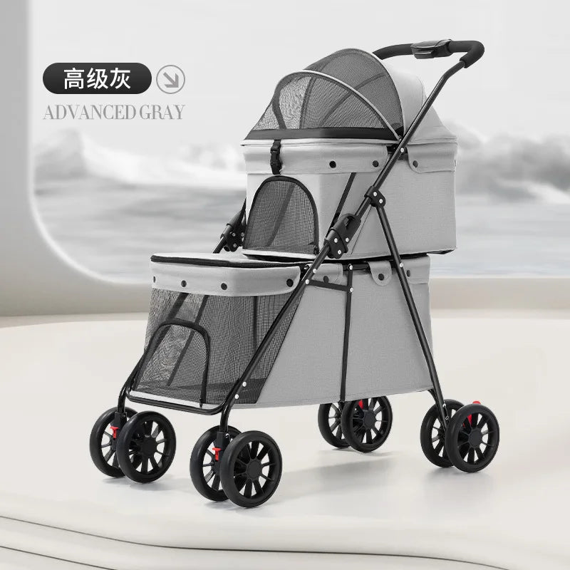 Double Pet Stroller  One-Hand Folding Dog Stroller for Small Medium Dogs Cats Travel 24KG Max Pet Carrier Cat Dog Carrier
