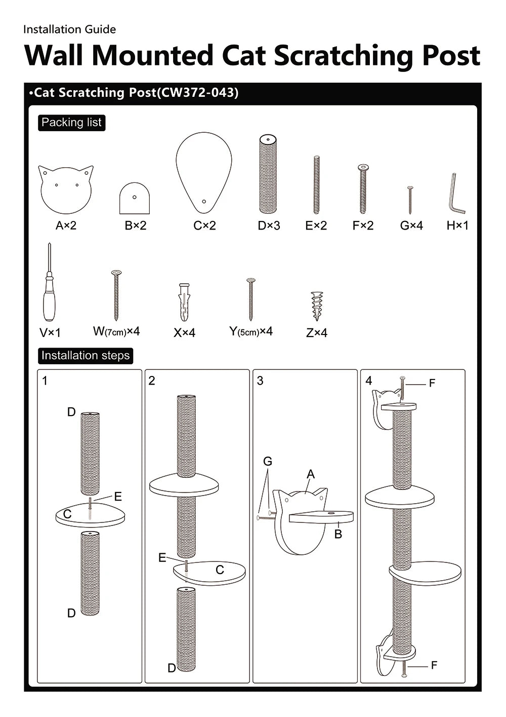 Cat Scratching Posts with 2 Perches Platforms Wall Mounted Climbing Shelves Sisal Scratcher For Cats Tree Tower Pet Accessories