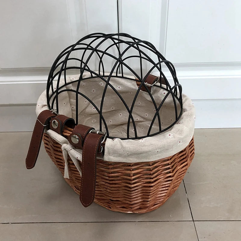 Cat Dog Bicycle Front Handlebar Basket Pets Seat Handwoven Wicker MTB Road Bike Basket Pet Cat Dog Carrier