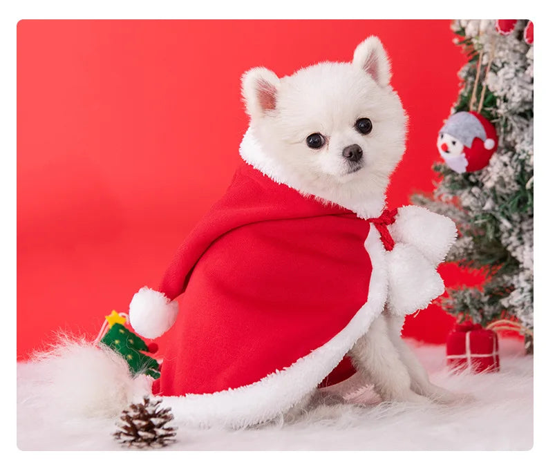 Christmas Pet Cat Hooded Cloak Pet Clothing Dog Autumn Winter Clothing Warm Clothes Little Red Riding Hood Cloak Puppy Clothes