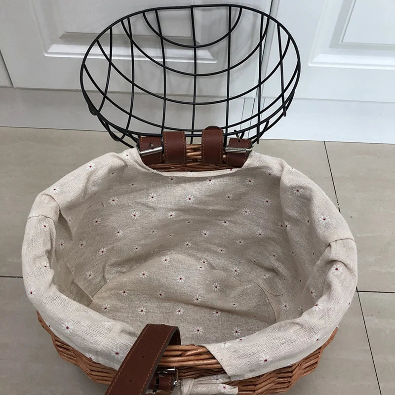 Cat Dog Bicycle Front Handlebar Basket Pets Seat Handwoven Wicker MTB Road Bike Basket Pet Cat Dog Carrier