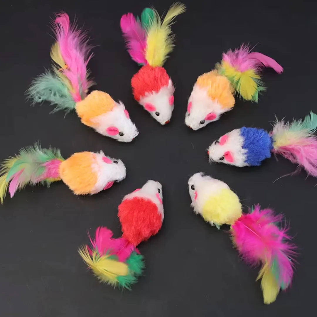 Pet Cat Toys Interactive Cute Soft Fleece False Mouse Colorful Feather Funny Playing Training Toy for Cats Kitten Supplies