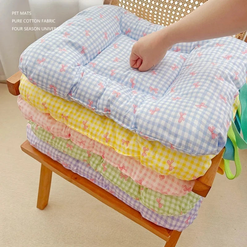 Chic 2025 Pet Sleep Pad Dog & Cat Mats  Colorful with Bow Print Soft Cushion, Cute Kitty Nest Non-Slip Washable Cat Mat