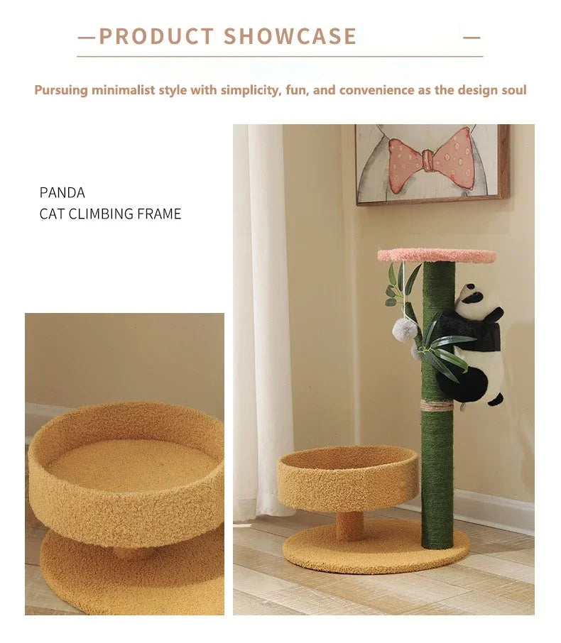 Cat Climbing Frame Sisal Comforts Grinding Claw Nest Wooden Climbing Frame Cat Jumping Platform Cute Panda Modelling Pet Supplie
