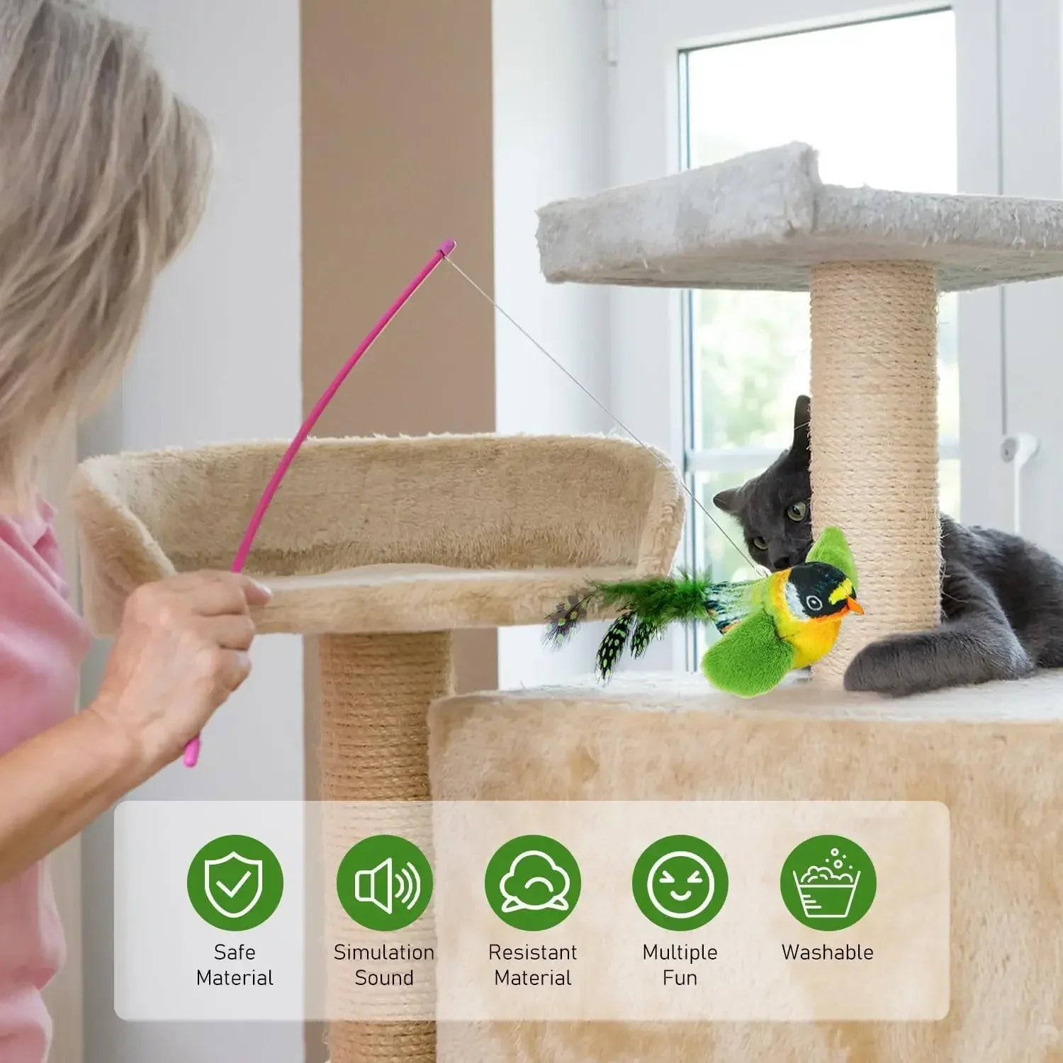 Indoor Interactive Birds Toy for Cat Chasing Teasing Toy Sounding Catnip Cat Teaser Toy Self-hilarity Wall Hanging Birds Cat Toy