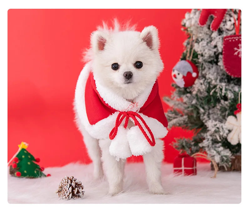 Christmas Pet Cat Hooded Cloak Pet Clothing Dog Autumn Winter Clothing Warm Clothes Little Red Riding Hood Cloak Puppy Clothes