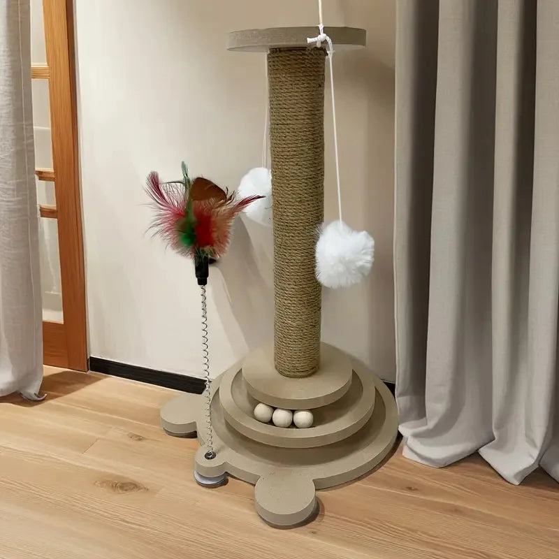 Cat Scratching Posts & Climbing Frames Pest-Resistant Wear-Resistant Sisal Pets Toys with Teaser Wands Cat Scratcher Turntable