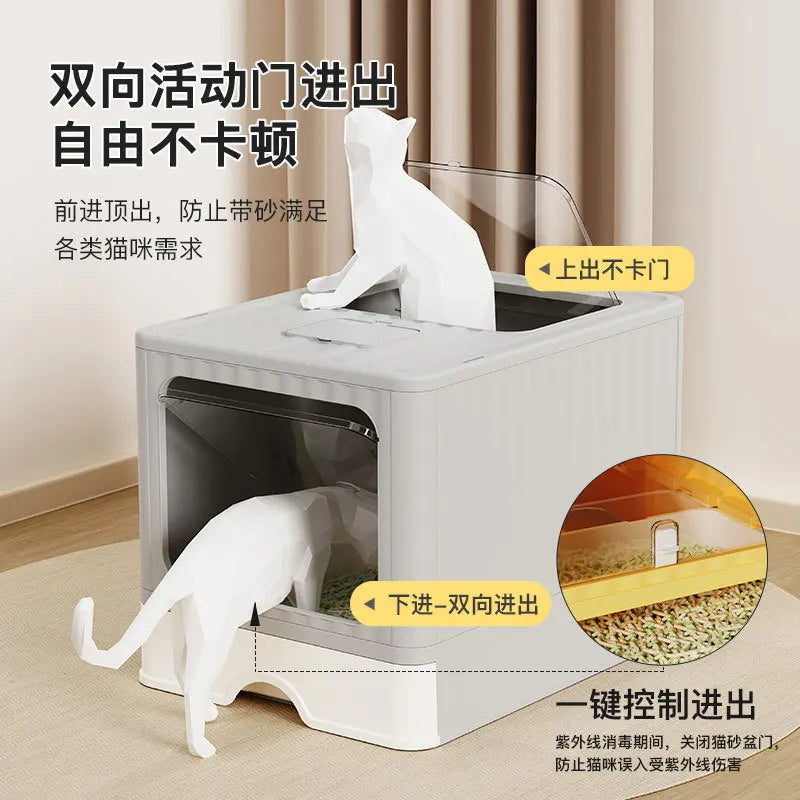 Extra Large Enclosed Cat Litter Box High Sided Anti Splash Tray with Odor Control Sealed Kitty Toilet with Deodorizer Cats