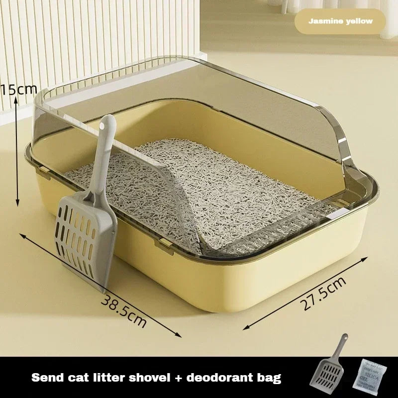 Easy Clean Cat Toilet Box with Scoop Semi Enclosed High Fence Open Top Kitty Litter Tray Durable Spacious Sandbox Pet Accessory