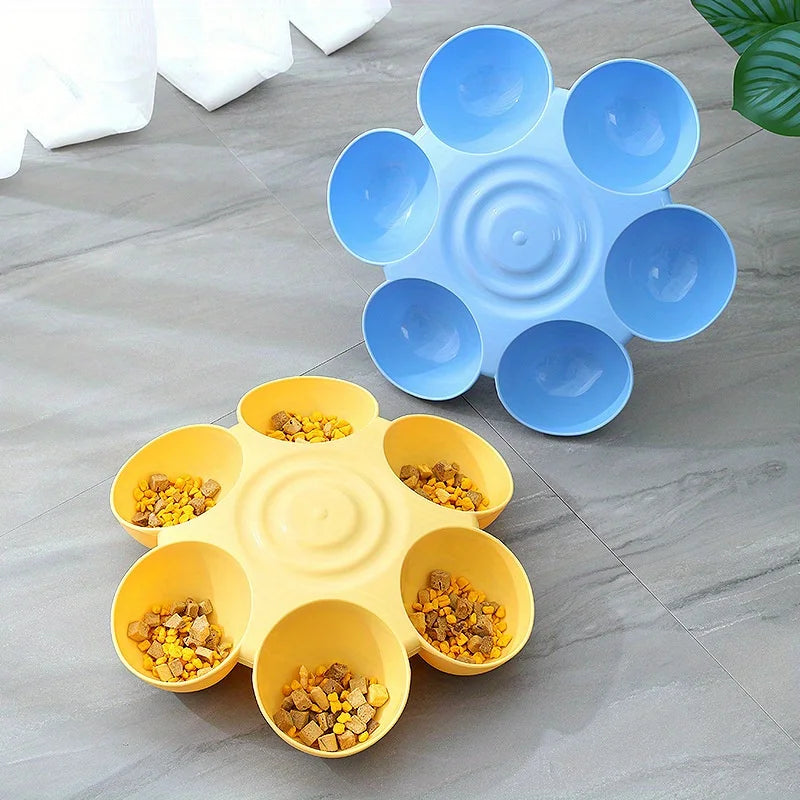 6-in-1 Pet Pet Pet Petal Shaped Cat Bowl, Multi Pet Edible, Multi Functional, Tilted Slow Feed Bowl for Food and Water
