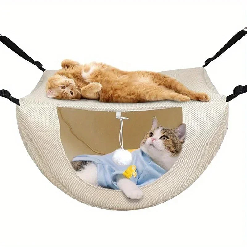 Breathable Mesh Hanging Pet Bed - Adjustable Cat Hammock for Indoor Use, Comfortable Suspended Sleeping Nest with Metal Frame