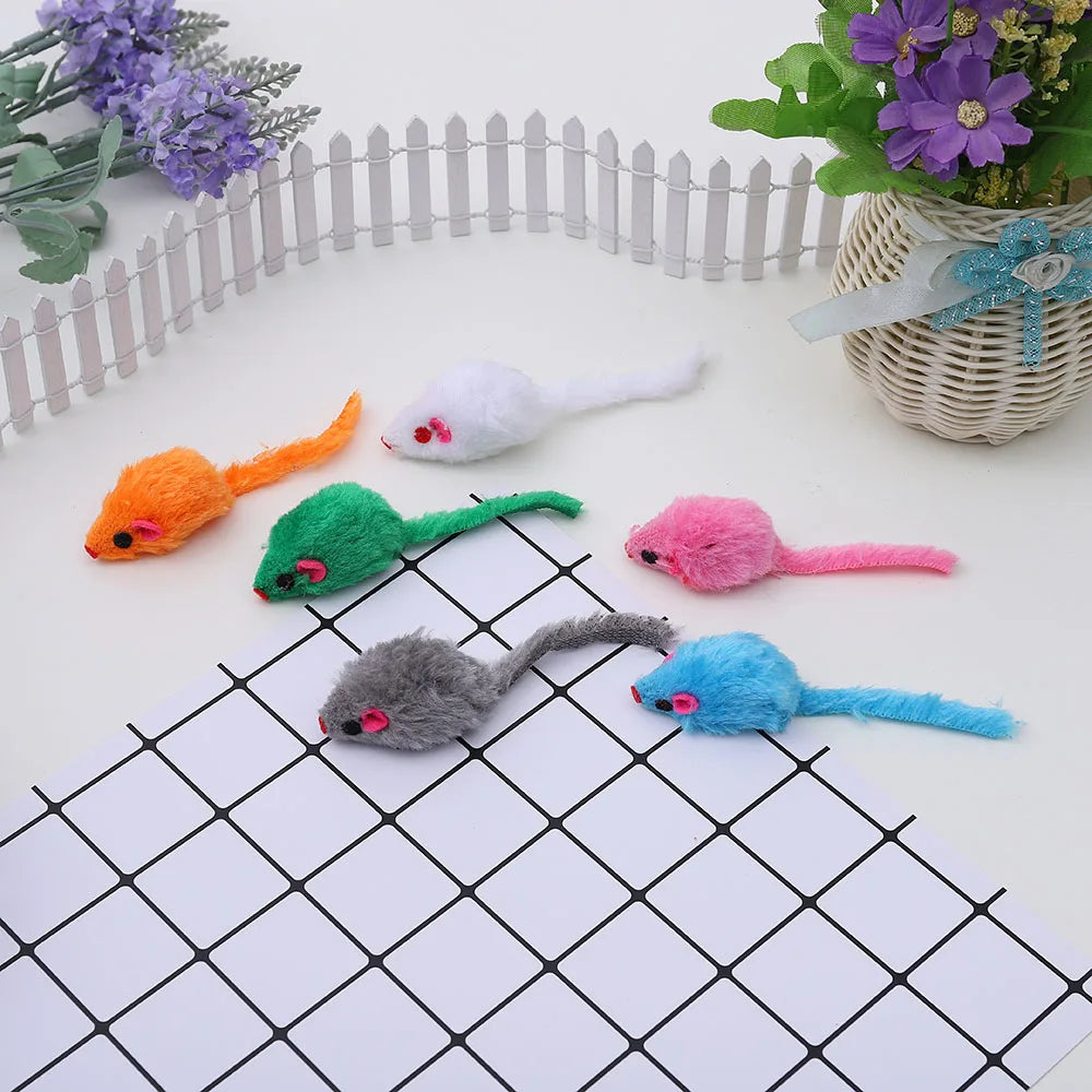 24pcs/pack Pet Cat Mouse Toys Simulation Plush Mouse Toys for Cat Interactive Game Playing Kitten Pet Supplies Random Color
