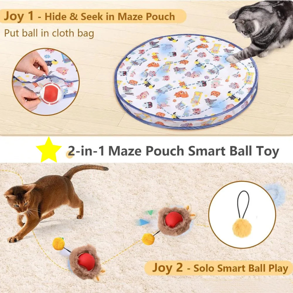 Interactive Cat Chase Toy with USB Rechargeable Rolling Balls - Durable Plastic & Soft Polyester, Cartoon Design for Exercise &