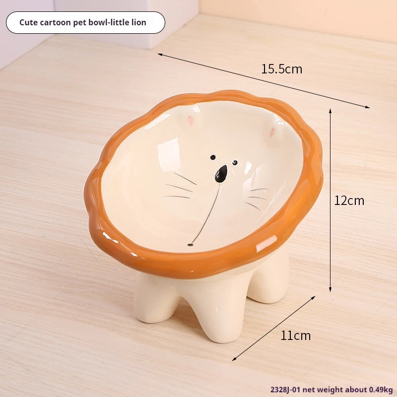Cartoon cute pet bowl, ceramic high neck protection, anti black chin, multifunctional water and food container, cat and dog bowl