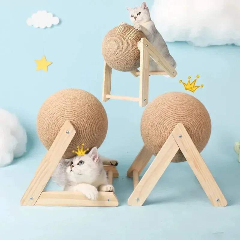 Cat Scratching Ball Wood Stand Pet Furniture Sisal Rope Ball Toys Kitten Climbing Scratcher Grinding Paws Scraper Accessories