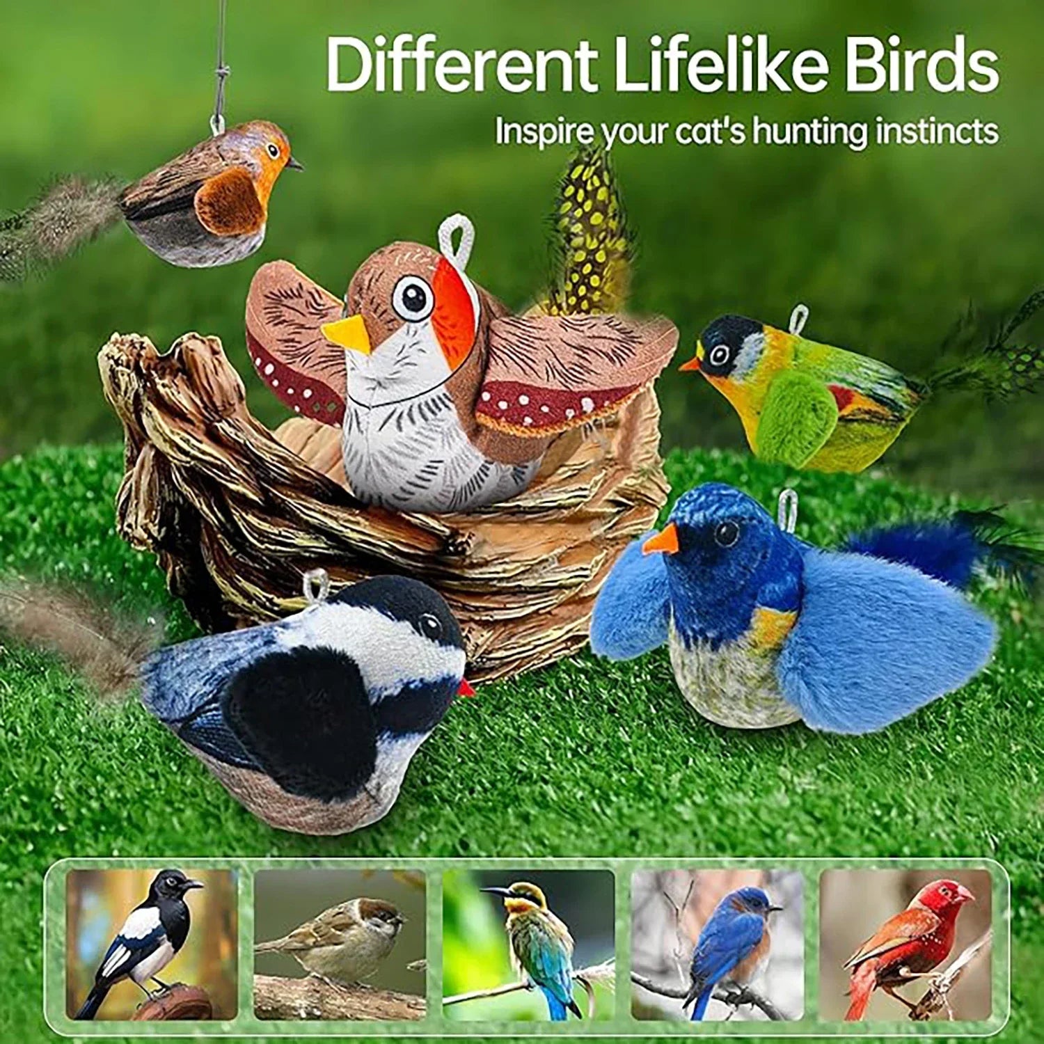 Indoor Interactive Birds Toy for Cat Chasing Teasing Toy Sounding Catnip Cat Teaser Toy Self-hilarity Wall Hanging Birds Cat Toy