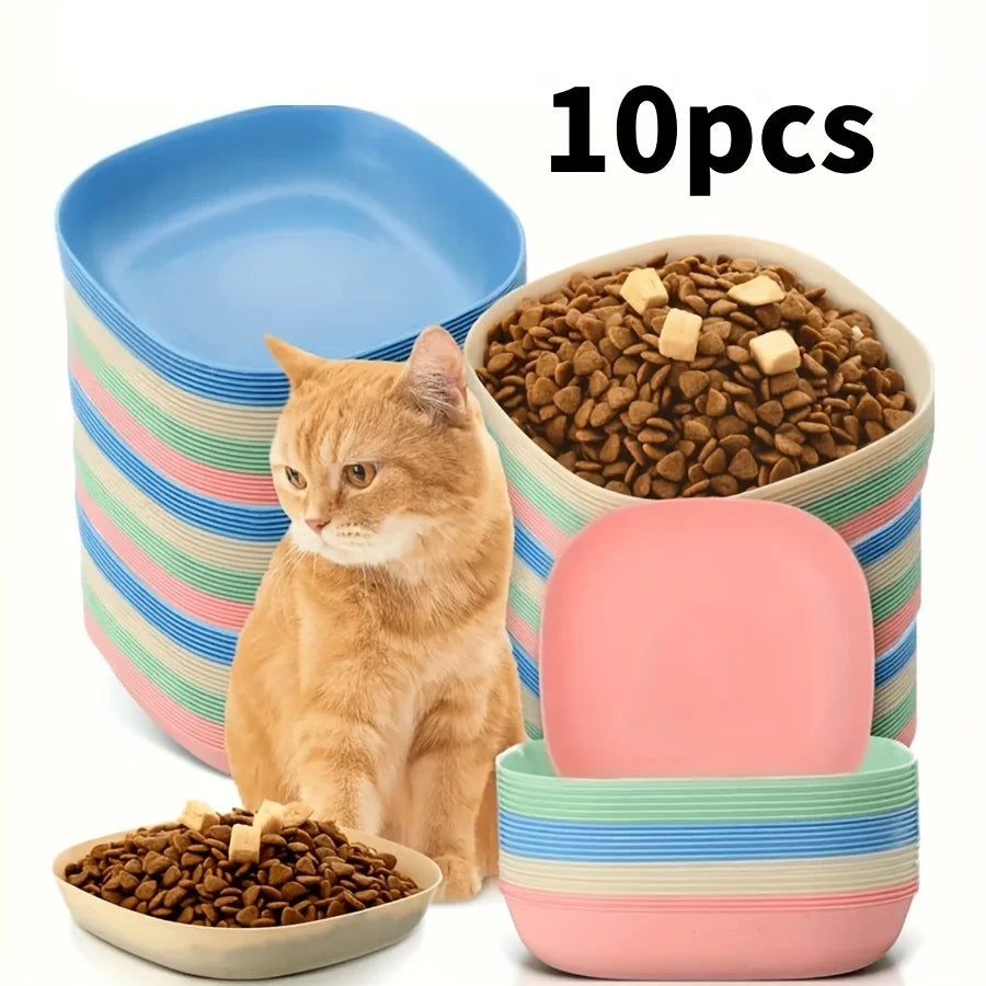 10 plastic cat bowls, anti slip shallow mouthed pet water bowls, suitable for kittens, kittens, short legged cats, ferrets