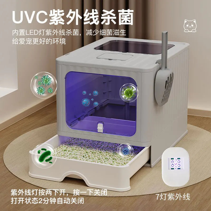 Extra Large Enclosed Cat Litter Box High Sided Anti Splash Tray with Odor Control Sealed Kitty Toilet with Deodorizer Cats