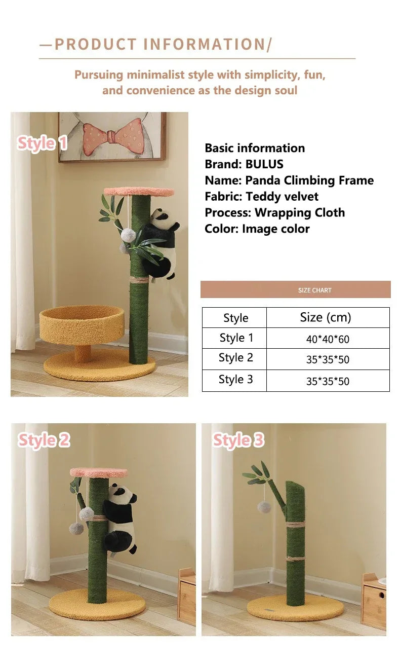 Cat Climbing Frame Sisal Comforts Grinding Claw Nest Wooden Climbing Frame Cat Jumping Platform Cute Panda Modelling Pet Supplie