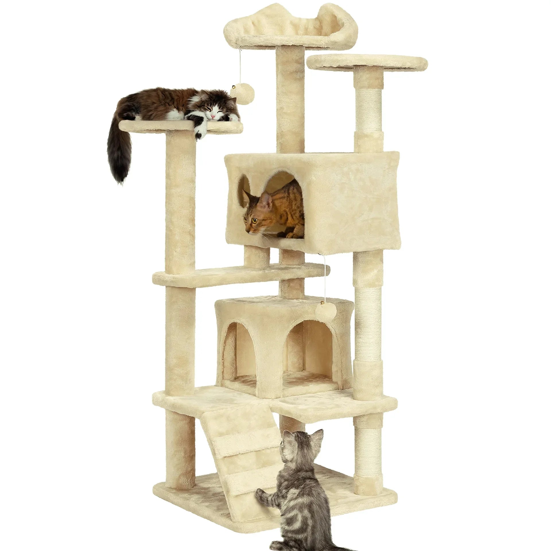 Cat Tree for Large Cats with Large Top Perch Multi-Level Tower for Indoor Cats with Condo Hammock Sleeping Bag Dangling Ball