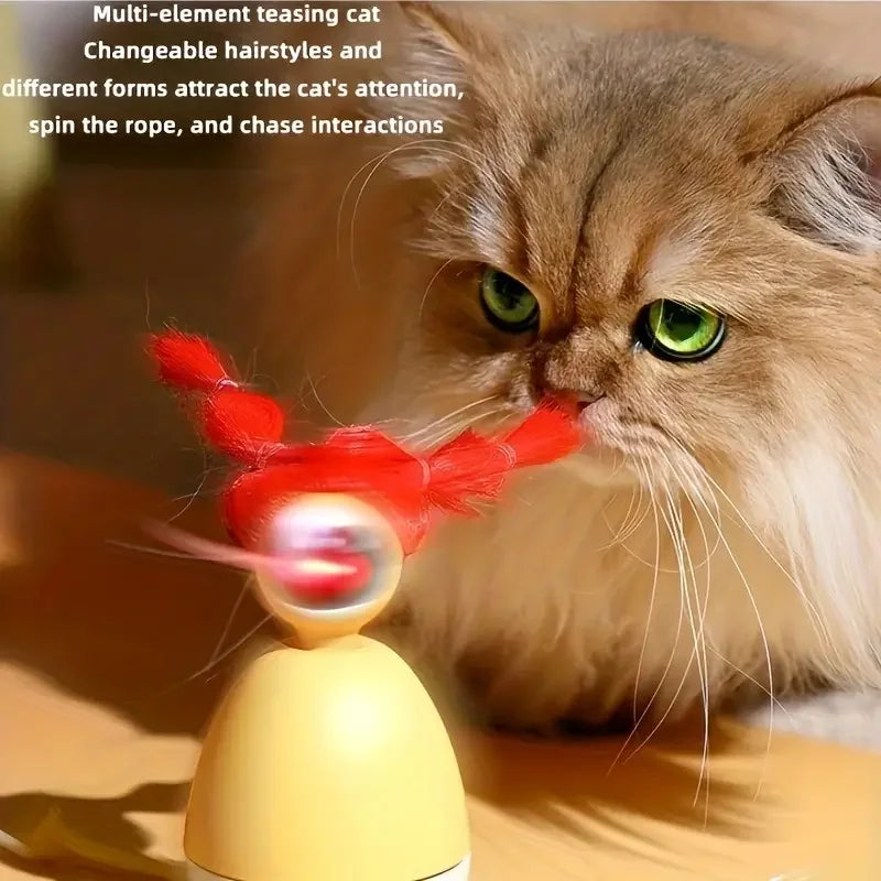 1Pc (Typc-C Charging Interface) Novel Smart Cat Toy, 360 ° Rotating, Tumbler Design, Manual Braided Hairstyle, Lcd Display Lighting Attracting Cat's Attention, Suitable for Indoor Cats, Indoor Pet Dogs, Outdoor Portable Ente