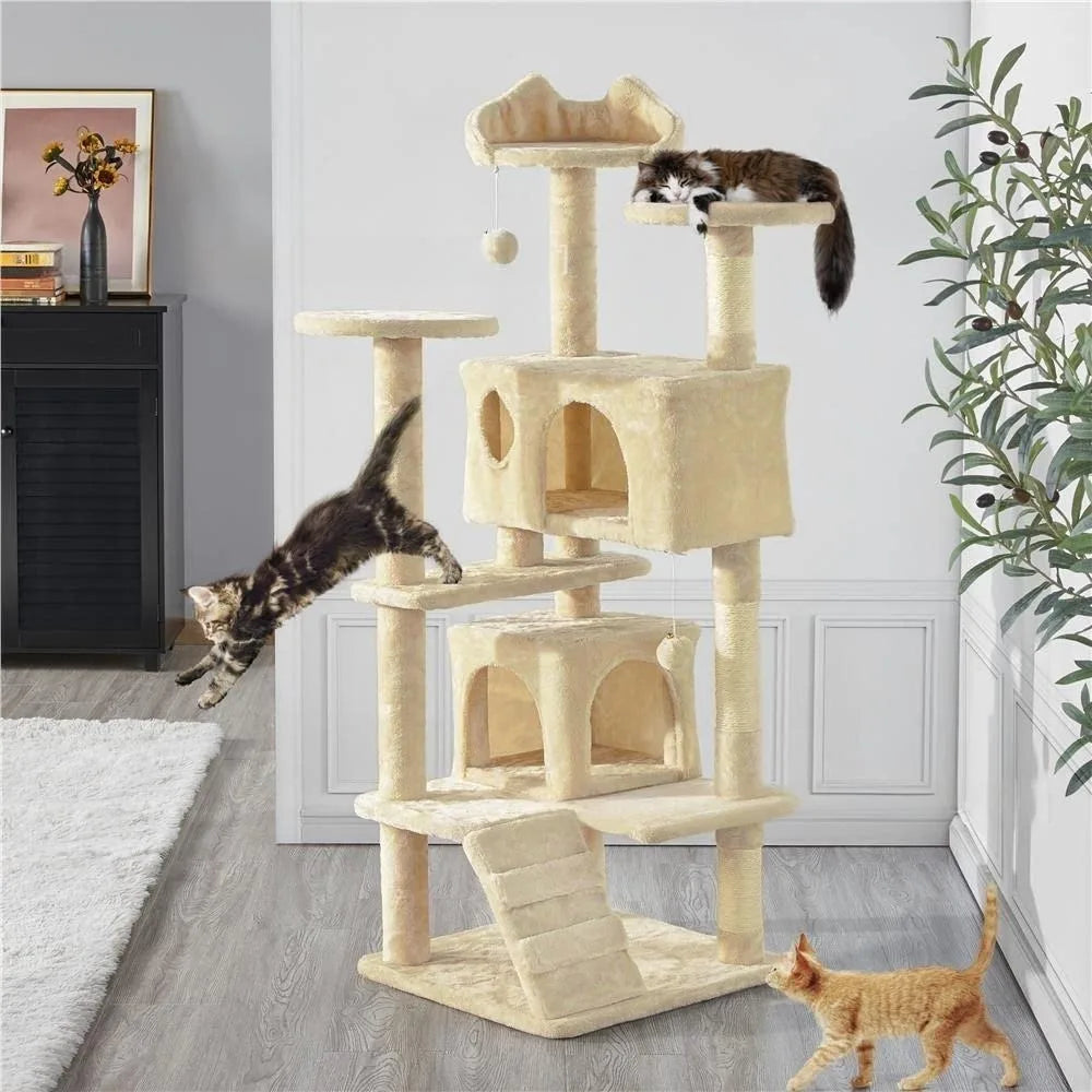 Cat Tree for Large Cats with Large Top Perch Multi-Level Tower for Indoor Cats with Condo Hammock Sleeping Bag Dangling Ball