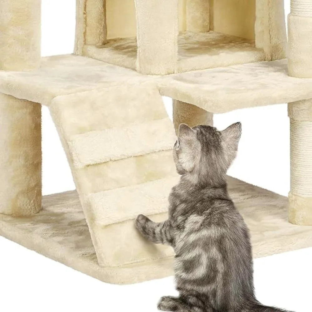 Cat Tree for Large Cats with Large Top Perch Multi-Level Tower for Indoor Cats with Condo Hammock Sleeping Bag Dangling Ball
