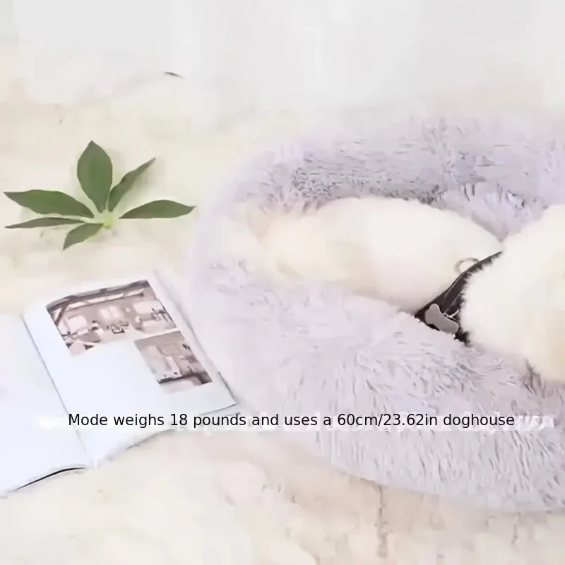 1PC comfortable striped plush pet bed, suitable for cats and dogs,warm,deep sleep round nest,filling,gray,soft,indoor