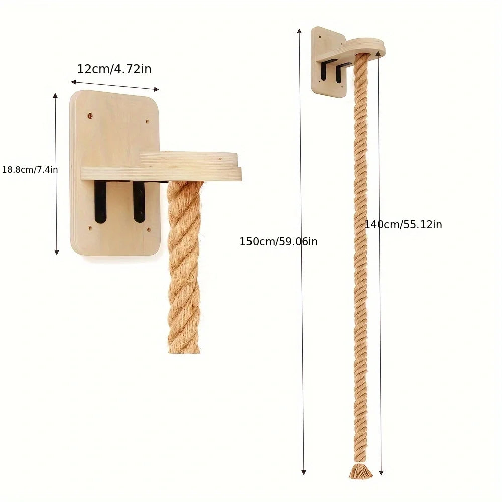1 Piece Wall-mounted Cat Climbing Rope Solid Wooden Pedals And  Sisal Rope Kitten Training Claw Grinding Indoor Cat Furniture
