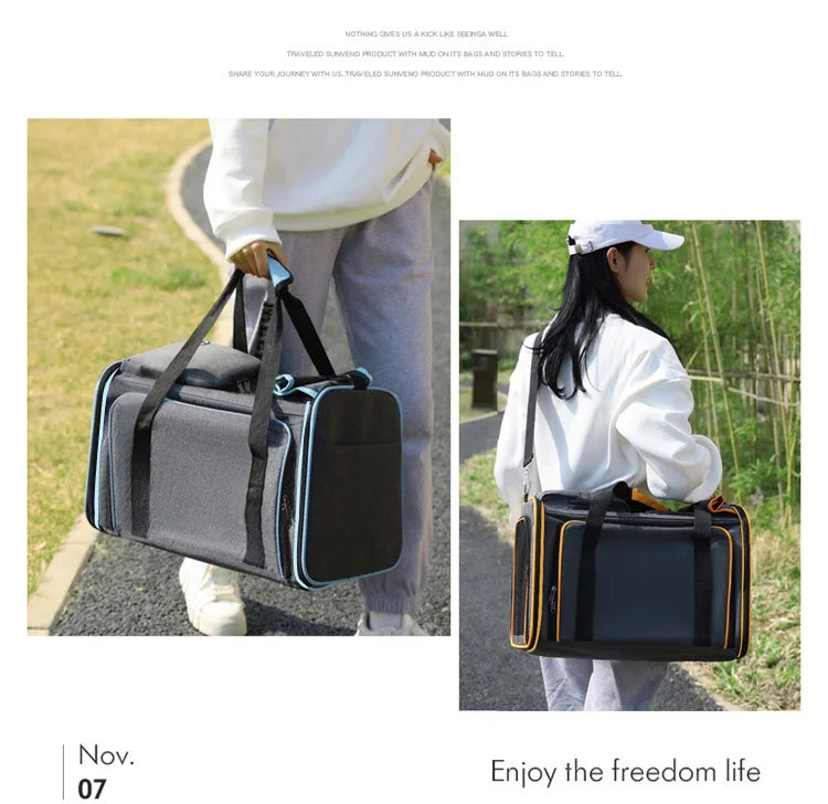 Cat Bag Foldable Large Capacity Cat Outdoor Car Expansion Portable Pet Handbag Breathable Diagonal Cross Bag for Cats and Dogs