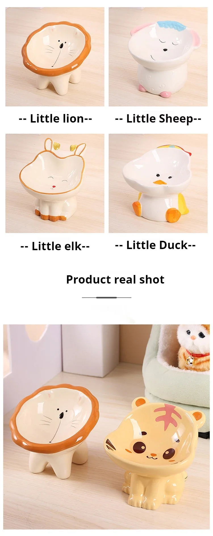 Cartoon cute pet bowl, ceramic high neck protection, anti black chin, multifunctional water and food container, cat and dog bowl