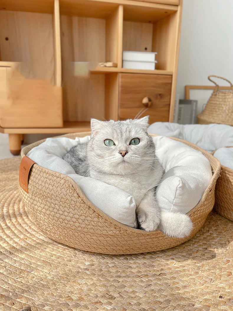 HOOPET Four Seasons Pet Bed Kennel for Cat Puppy Dog Beds Sofa Handmade Bamboo Weaving Cat Cozy Nest Pet Accessories