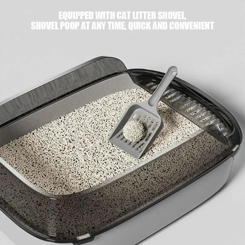 Easy Clean Cat Toilet Box with Scoop Semi Enclosed High Fence Open Top Kitty Litter Tray Durable Spacious Sandbox Pet Accessory