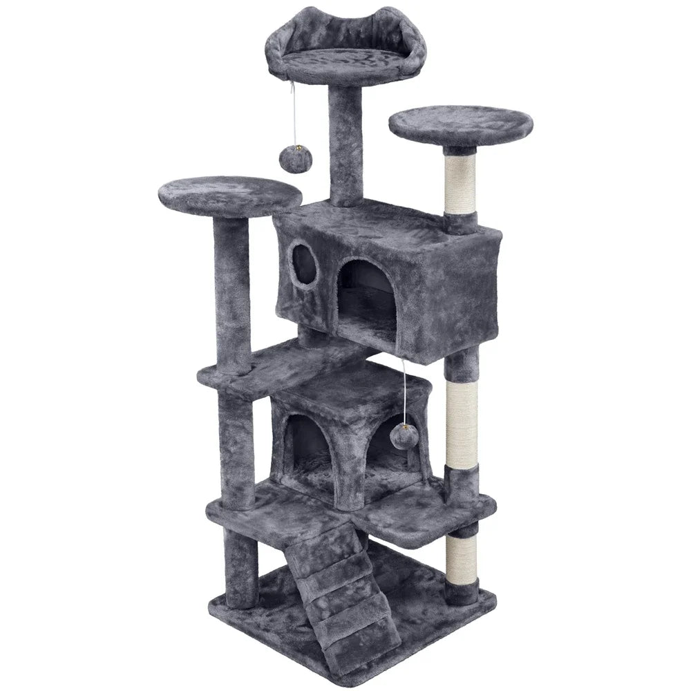 Cat Tree for Large Cats with Large Top Perch Multi-Level Tower for Indoor Cats with Condo Hammock Sleeping Bag Dangling Ball