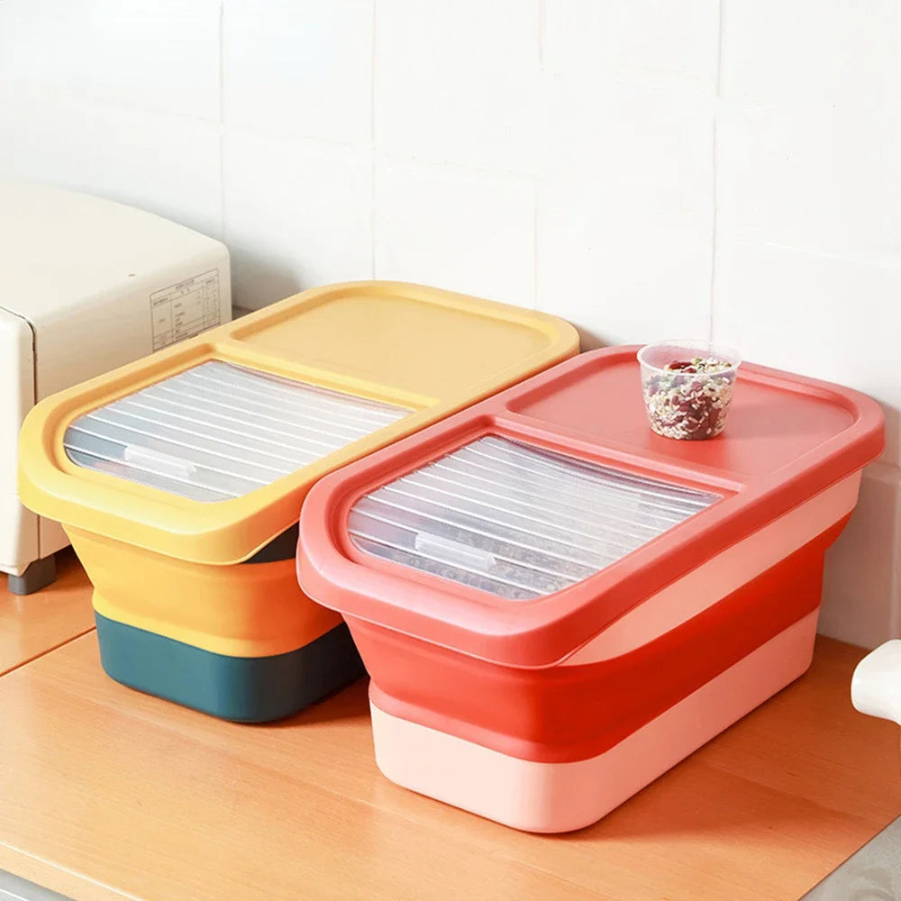 Collapsible Cat Dog Food Storage Container with Lid Folding Pet Food Container Airtight Sealing Box Kitchen Grain Storage Boxes