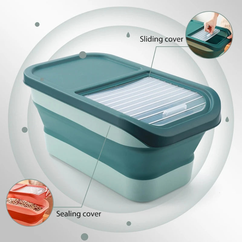 Collapsible Cat Dog Food Storage Container with Lid Folding Pet Food Container Airtight Sealing Box Kitchen Grain Storage Boxes