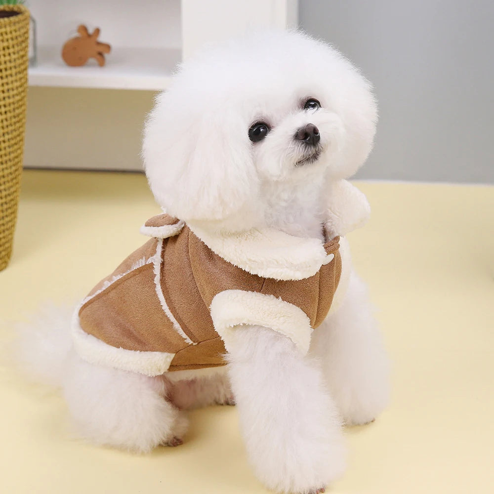 Cute Dog Clothes Jacket Dogs Winter Puppy Coat Clothing With Bowknot Warm Fur Pet Outfit Soft For Small Medium Dogs Chihuahua