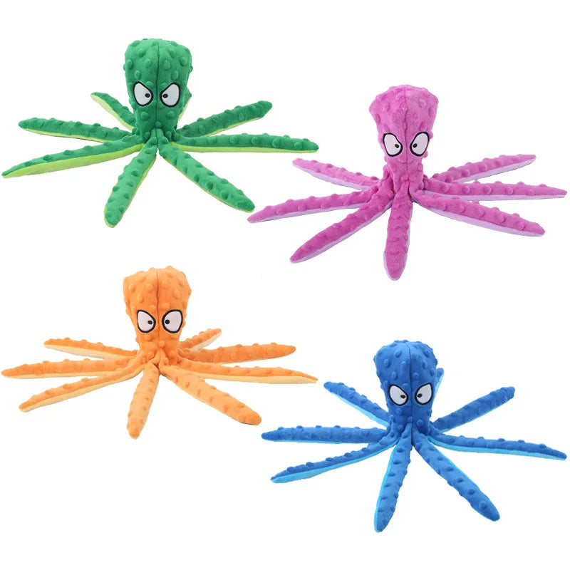 1PC Pet plush toys, cartoon stamps, fish skin shells, dog biting and sound-making toys, octopus, cat and dog products