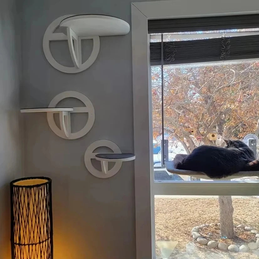 Circular Wooden Cat Wall Shelves Cat Play Furniture Sturdy Build Provide a Cozy and Trendy Spot for Cats to Lounge and Explore