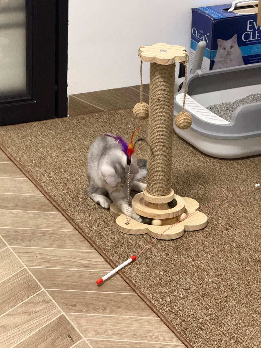 Cat Scratching Posts & Climbing Frames Pest-Resistant Wear-Resistant Sisal Pets Toys with Teaser Wands Cat Scratcher Turntable