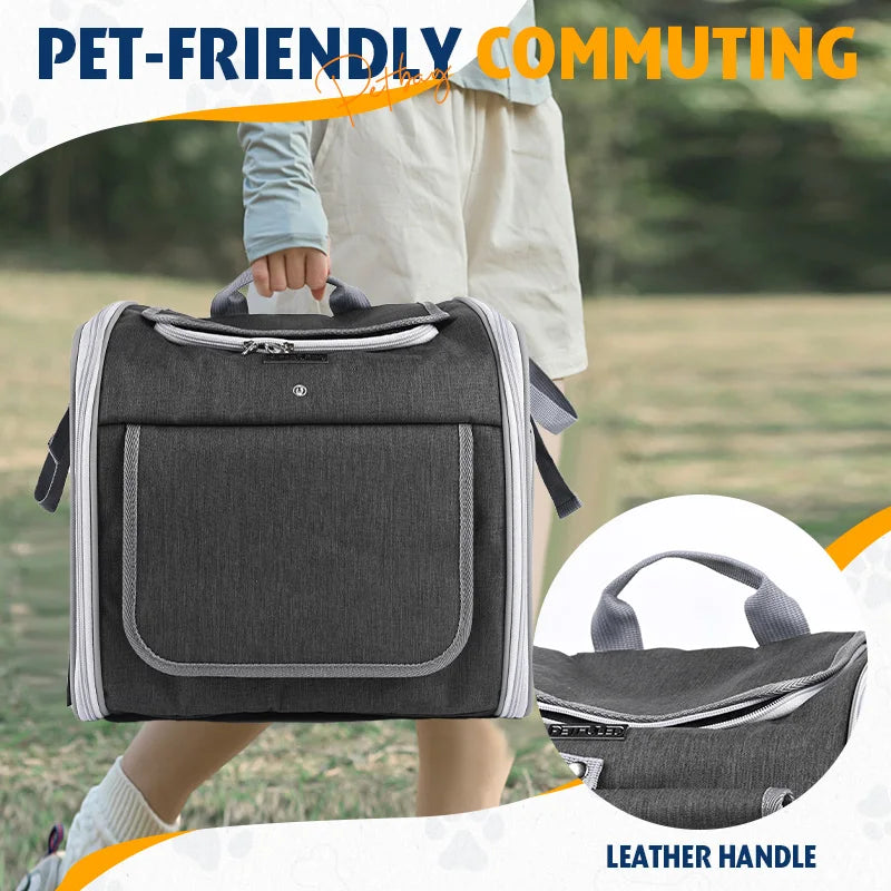 Dog or Cat Bike Basket, Expandable Soft Sided Pet Carrier Backpack with 4 Open Doors, Foldable Dog Bike Carrier