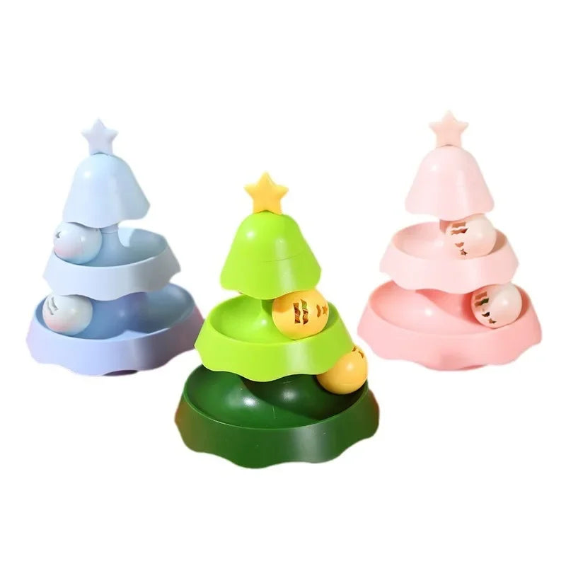 Cats Christmas Tree Mini Track Turntable Bell Glowing Ball Self Amusement Puzzle Pet Toy Interactive Durable Safe Non Toxic