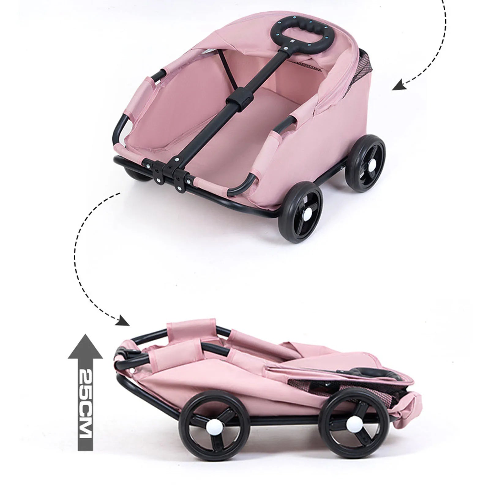 Foldable Pet Stroller with Canopy 4 Wheels Pet Strolling Cart for Small Dogs Cats Lightweight Easy Assembly Multifunctional Use