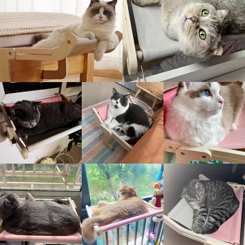 Hanging Pet Cat Bed Window Hammock Sofa House Furniture Kitten Indoor Washable Removable Seat Wooden Sleeping Bed Perch Shelves